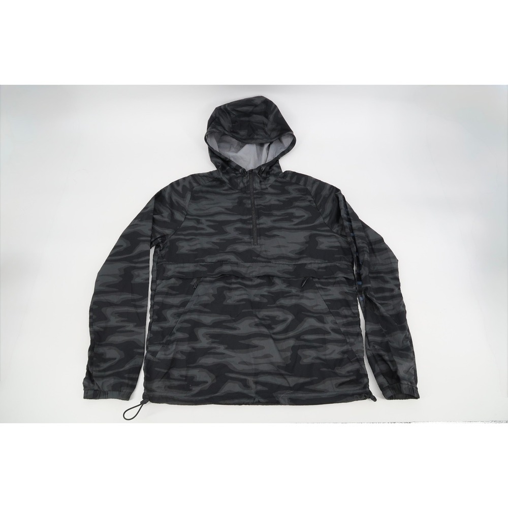 Hill City‎ Jacket Mens Small Black Camo 1/4 Zip Lightweight Hoodie Windbreaker